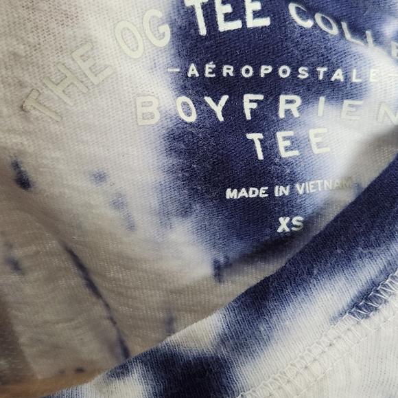 Aeropostale Navy and White Boyfriend Tee Long Sleeve Tye Dye Xs With Tie Accent - Picture 4 of 5